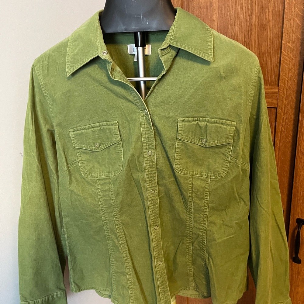 LOFT Green Button Down Corduroy Shirt